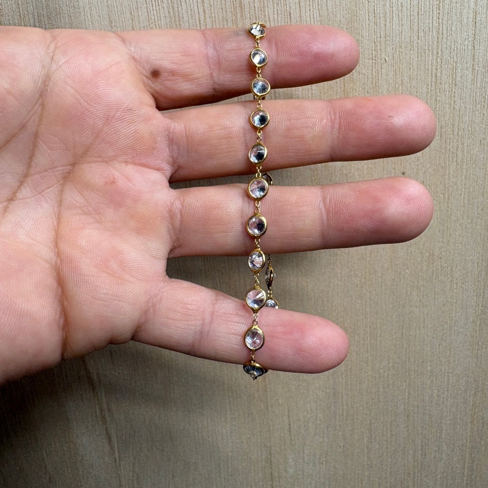 Gold Tone Bezel Set Clear Crystal Tennis Bracelet Round Stone Link Women Jewelry